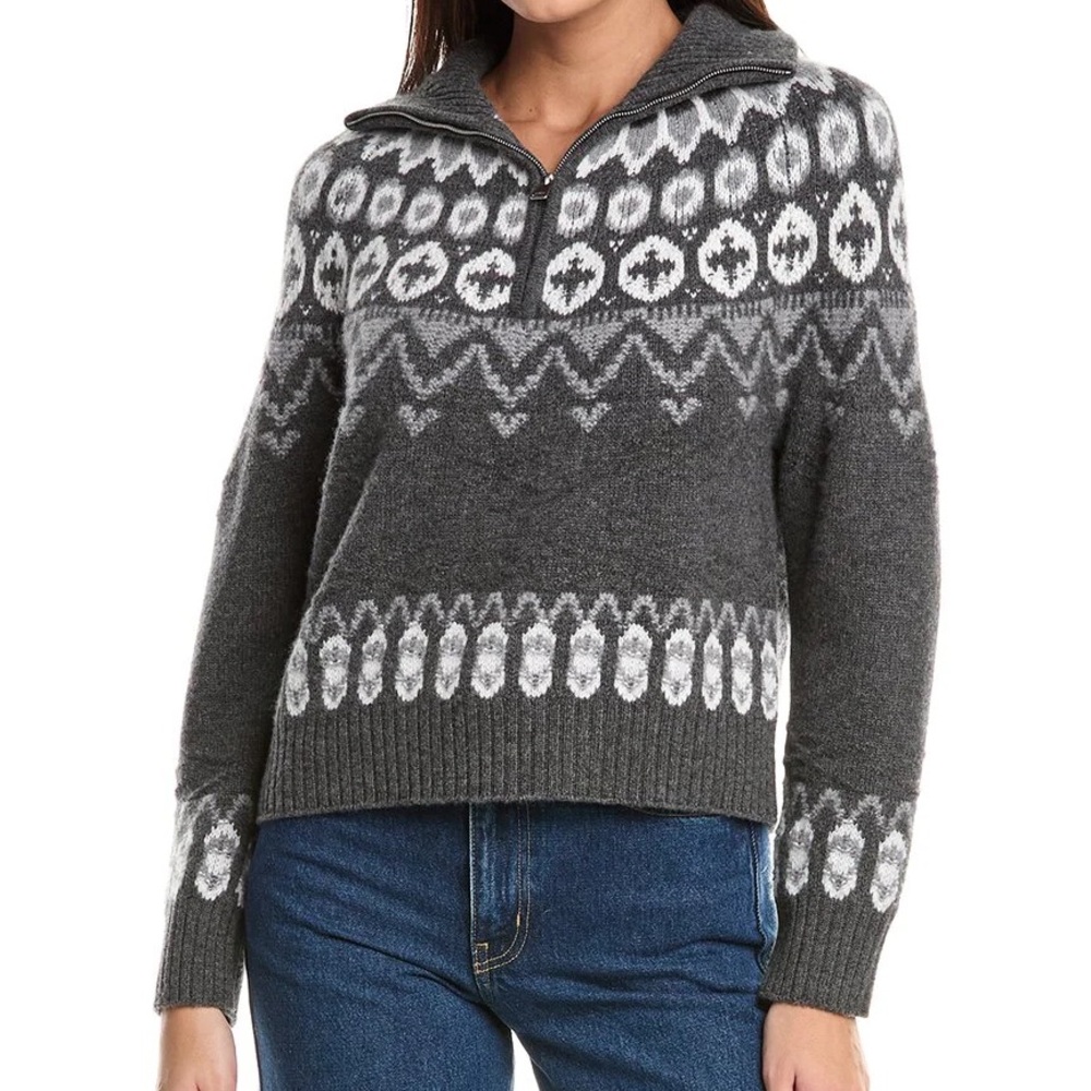 SIMKHAI Eliah 1/2 Zip Wool & Cashmere Blend Pullover Printed